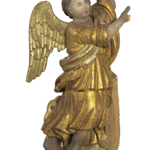 Ангел XVIII в.  Дерево, левкас, темпера, кованое железо (гвозди);резьба, роспись, золочение, серебрение